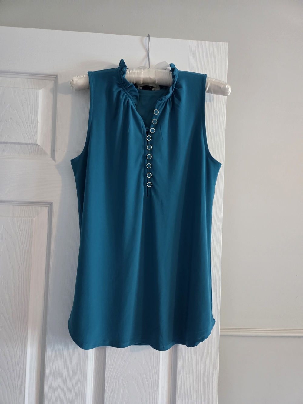 Elie Tahari Teal Ruffle-Neck Tank Size M - Picture 10 of 11